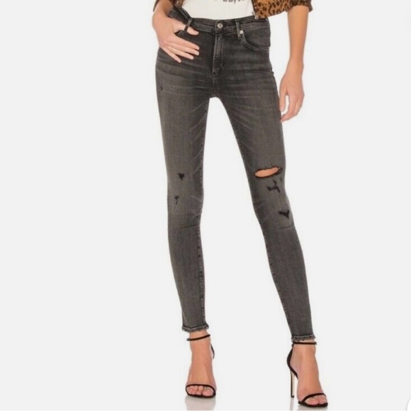 Agolde Denim - AGOLDE Sophie High Rise Distressed Skinny In Dark Gray Silence Wash Size 28